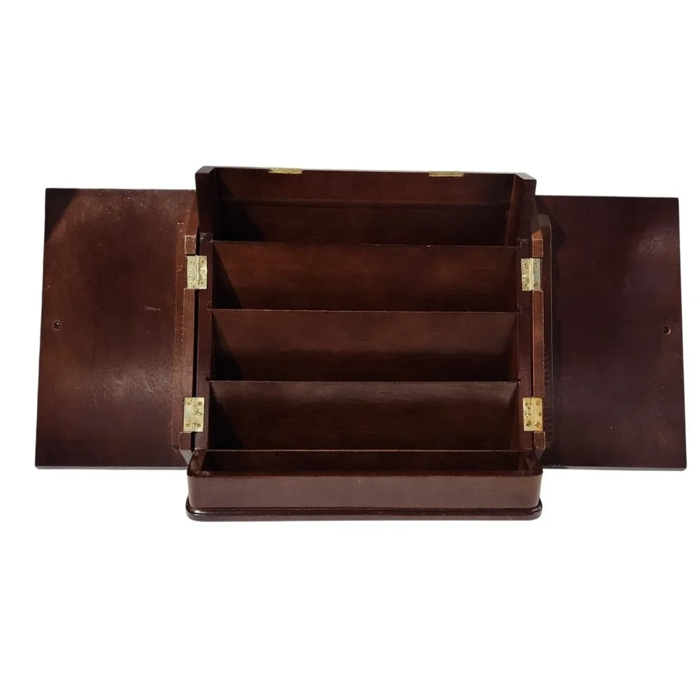 The Bamboo Co Wooden Desktop File Organizer Mail Sorter Cabinet Cherry Finish